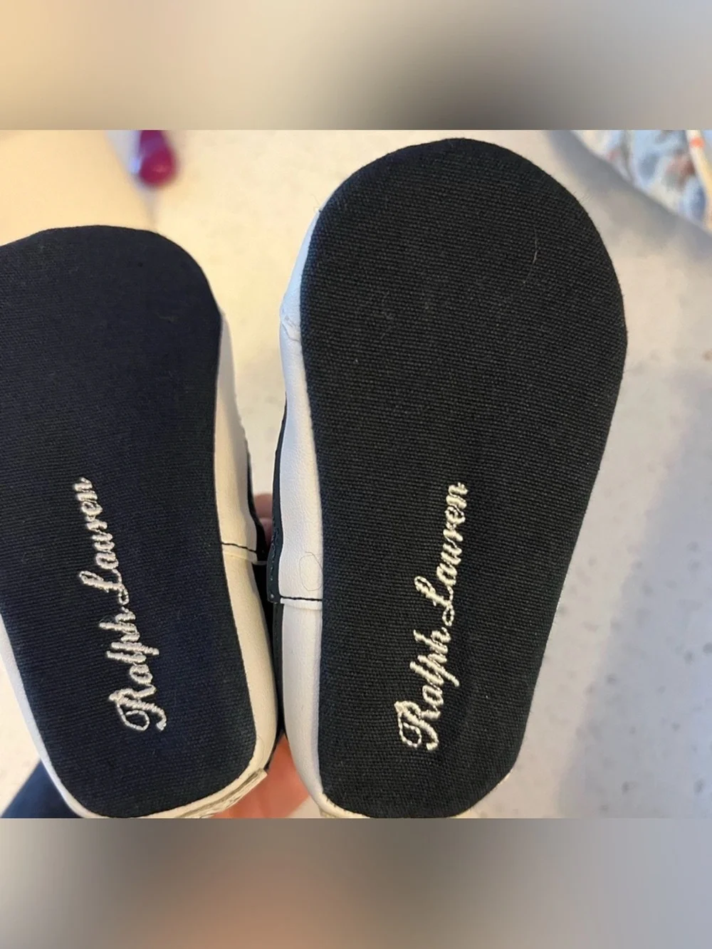 Polo Ralph Lauren Navy/White Baby Crib Shoes Size 3 NIB